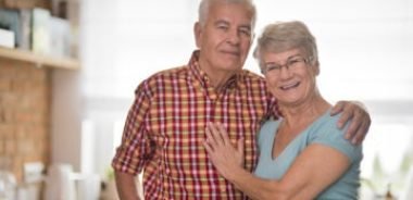 Portrait of joyful senior couple in the kitchen Portrait of joyful senior couple in the kitchen